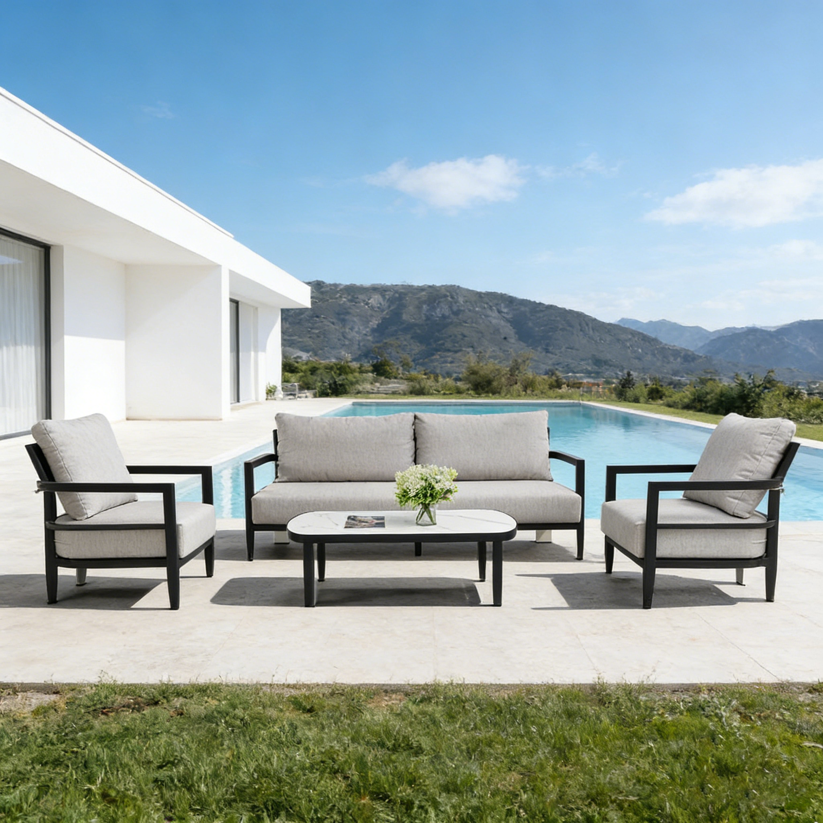4PC Outdoor Conversation Set with Modern Club Chairs