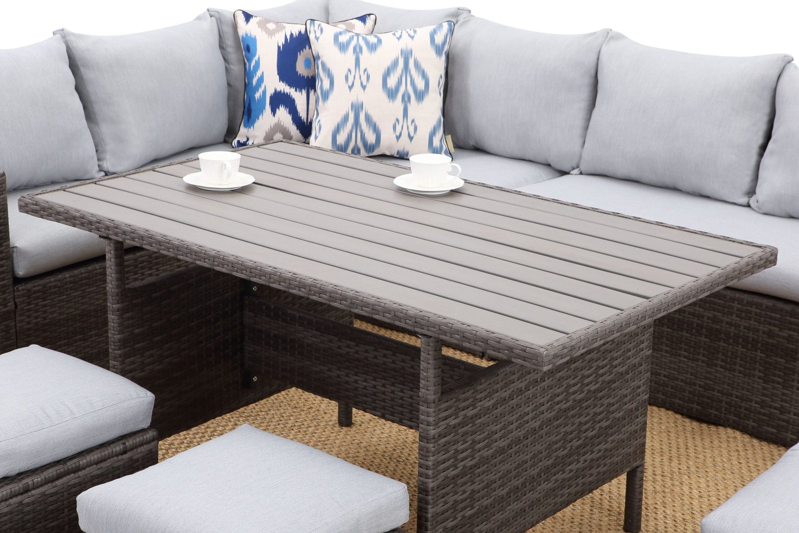 7-Pieces PE Rattan Wicker Patio Dining Sectional Cusions Sofa Set with Grey cushions - Image 5