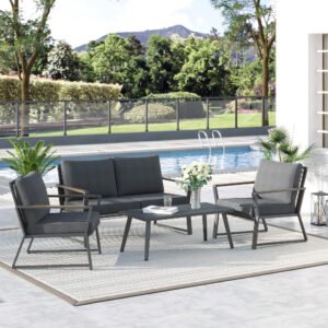 4 Piece Patio Furniture Set, Aluminum Conversation Set