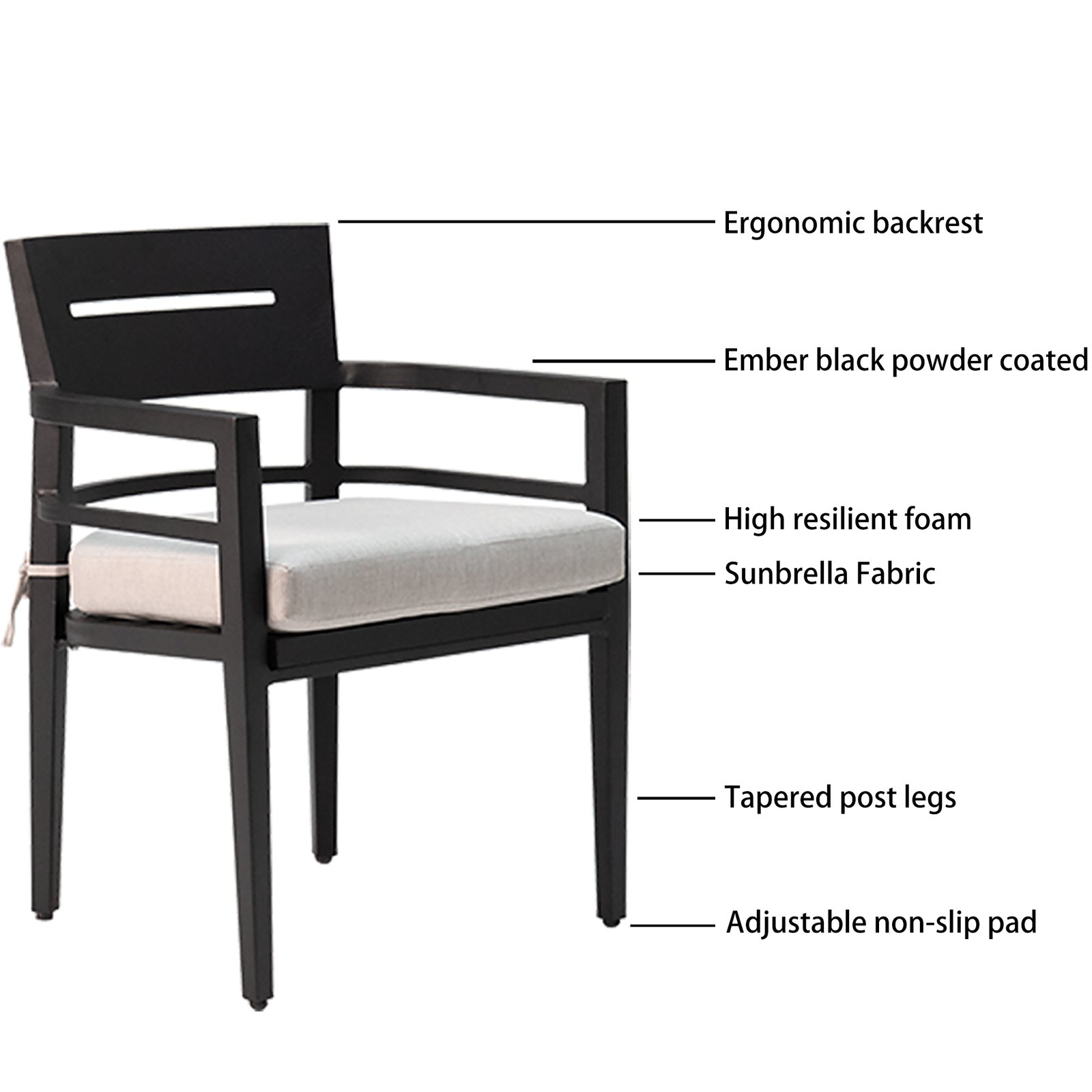 5-Piece Outdoor Patio Aluminum Furniture, Modern Dining Set, including 4 Dining Chairs Sunbrella Fabric Cushioned - Image 6