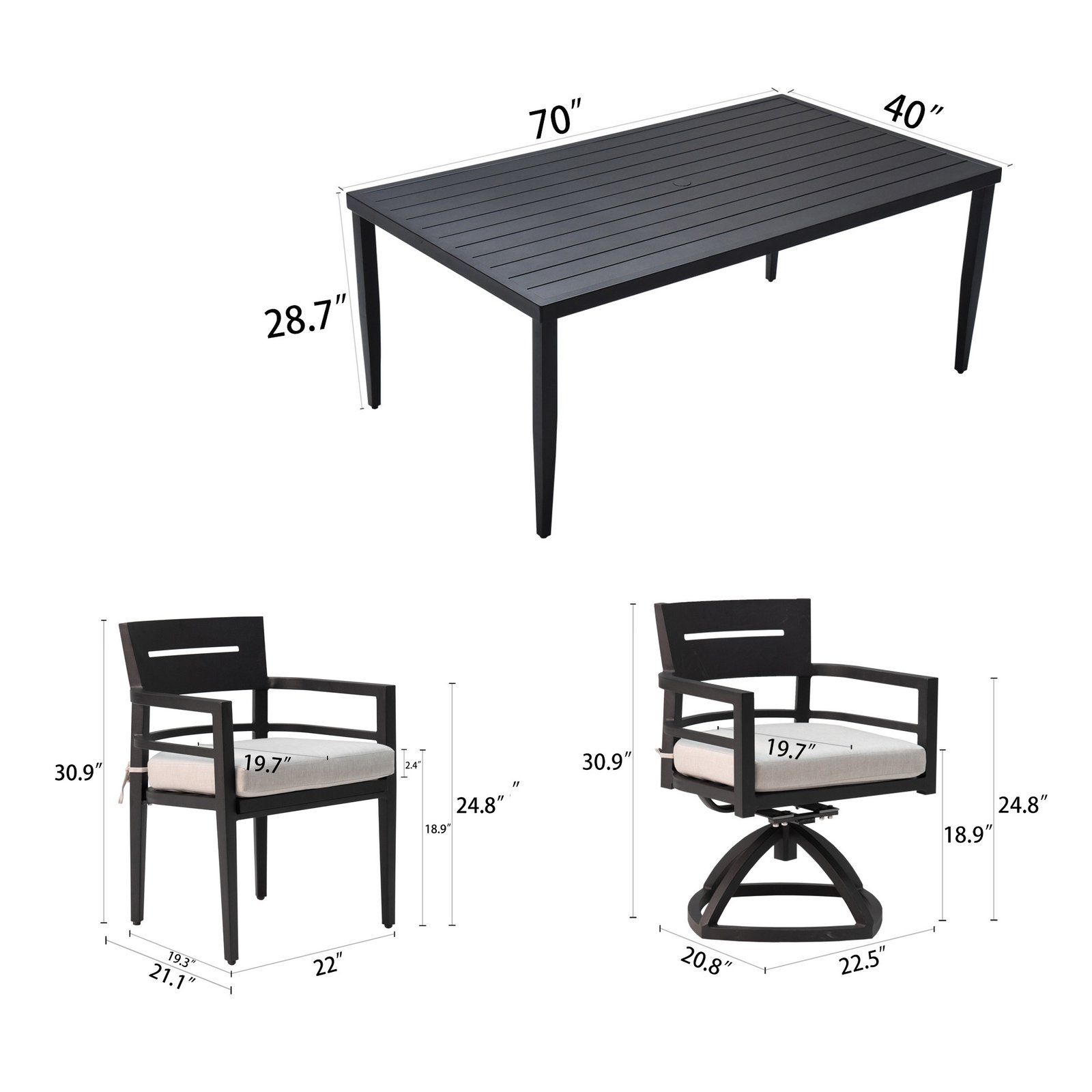 7-Piece Outdoor Patio Aluminum Furniture, Modern Dining Set - Image 2