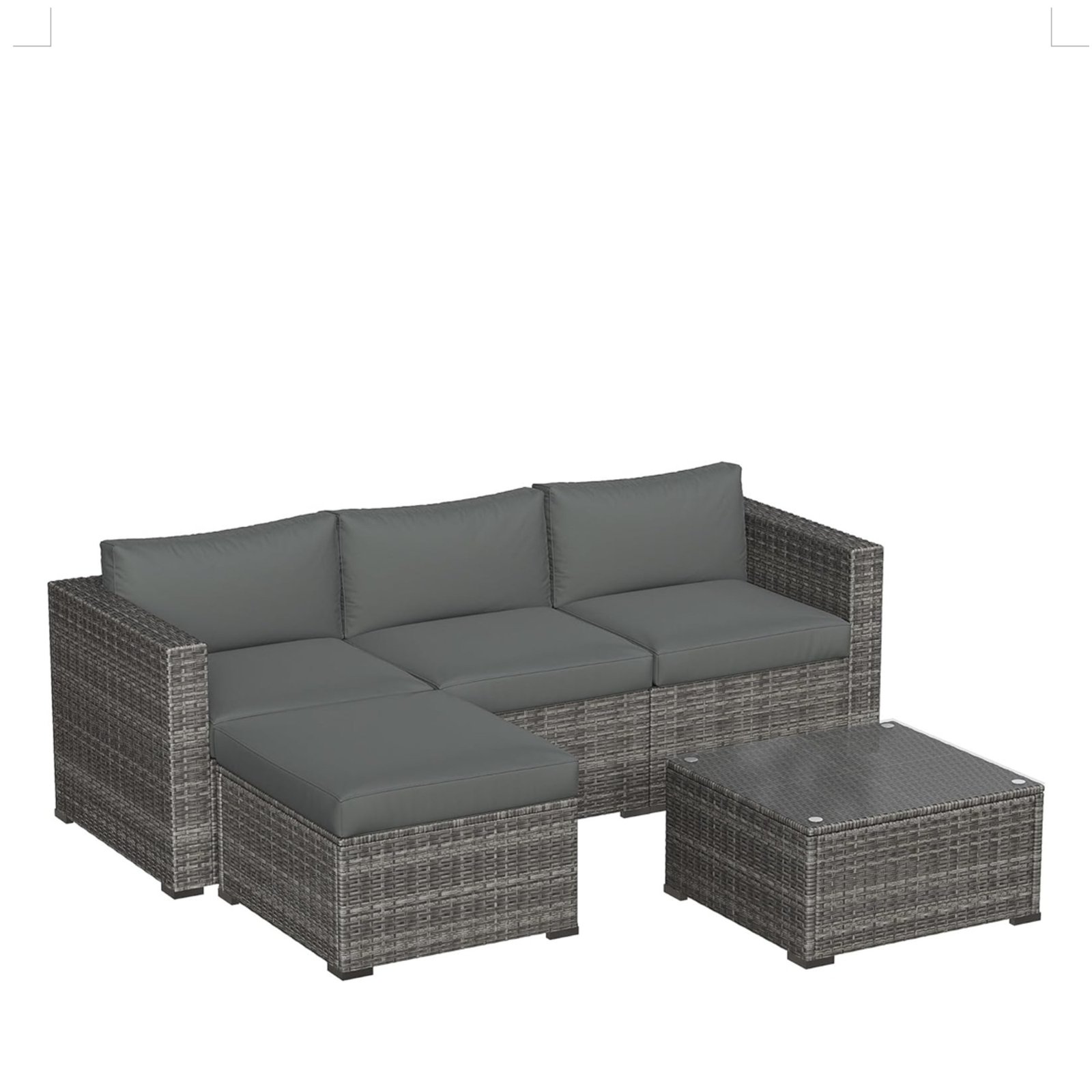 5-Piece All-Weather Wicker Patio Conversation Set with Gray and Glass Table - Image 3