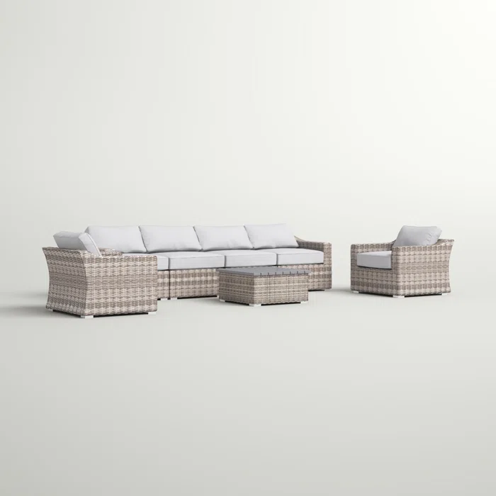 Fully Assembled 6-Person All-Weather Wicker Sectional Seating Group with Cushions - Image 5