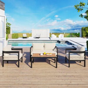 U_Style Multi-person Outdoor Iron Sofa Set with A table