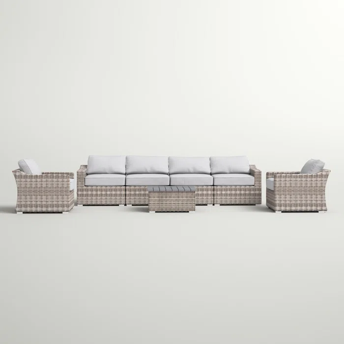 Fully Assembled 6-Person All-Weather Wicker Sectional Seating Group with Cushions - Image 2