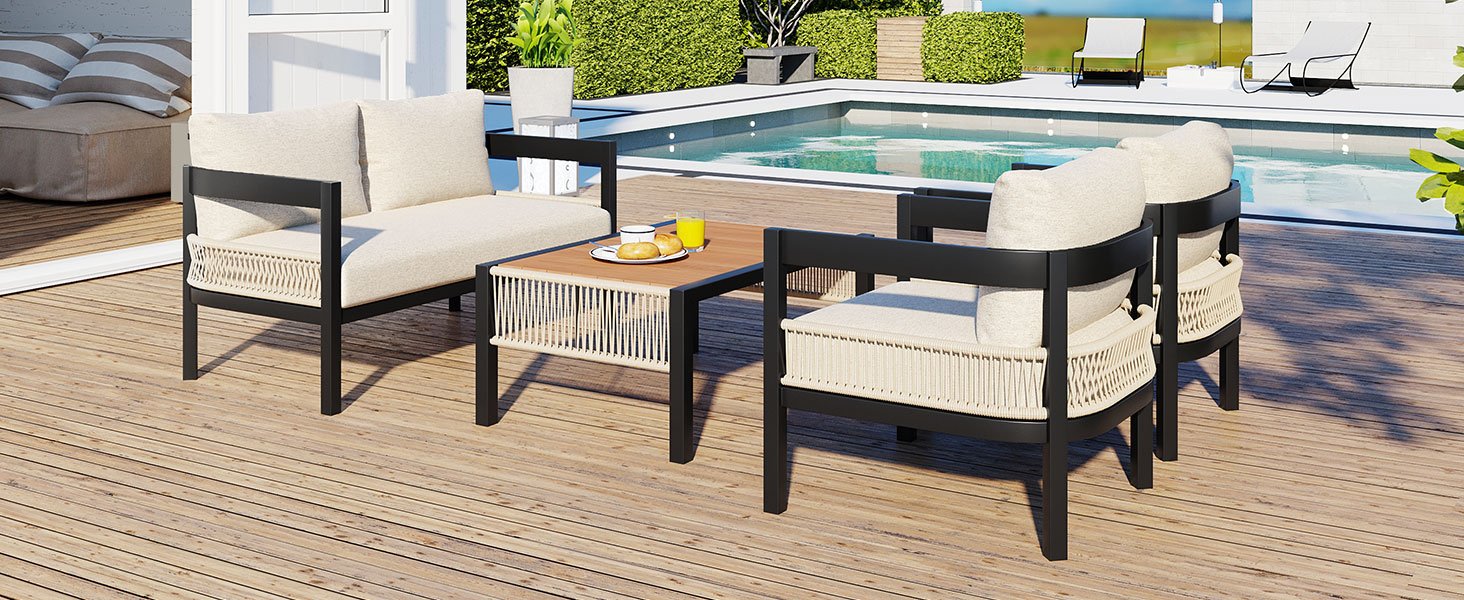 U_Style Multi-person Outdoor Iron Sofa Set with A table - Image 3