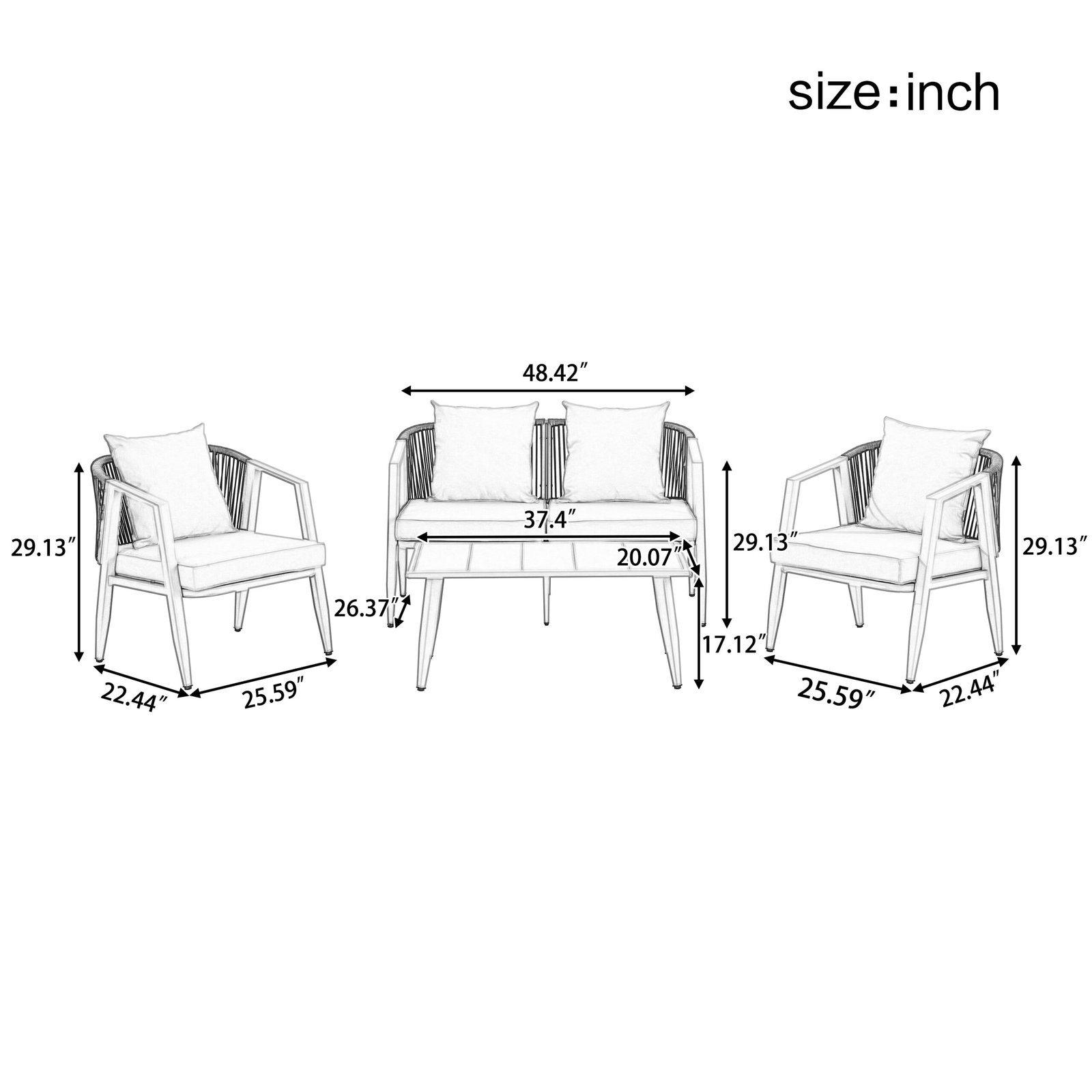 U_STYLE Durable and Comfortable Outdoor Seating Set,Suitable for Patios, Lawns, and Poolsides - Image 5
