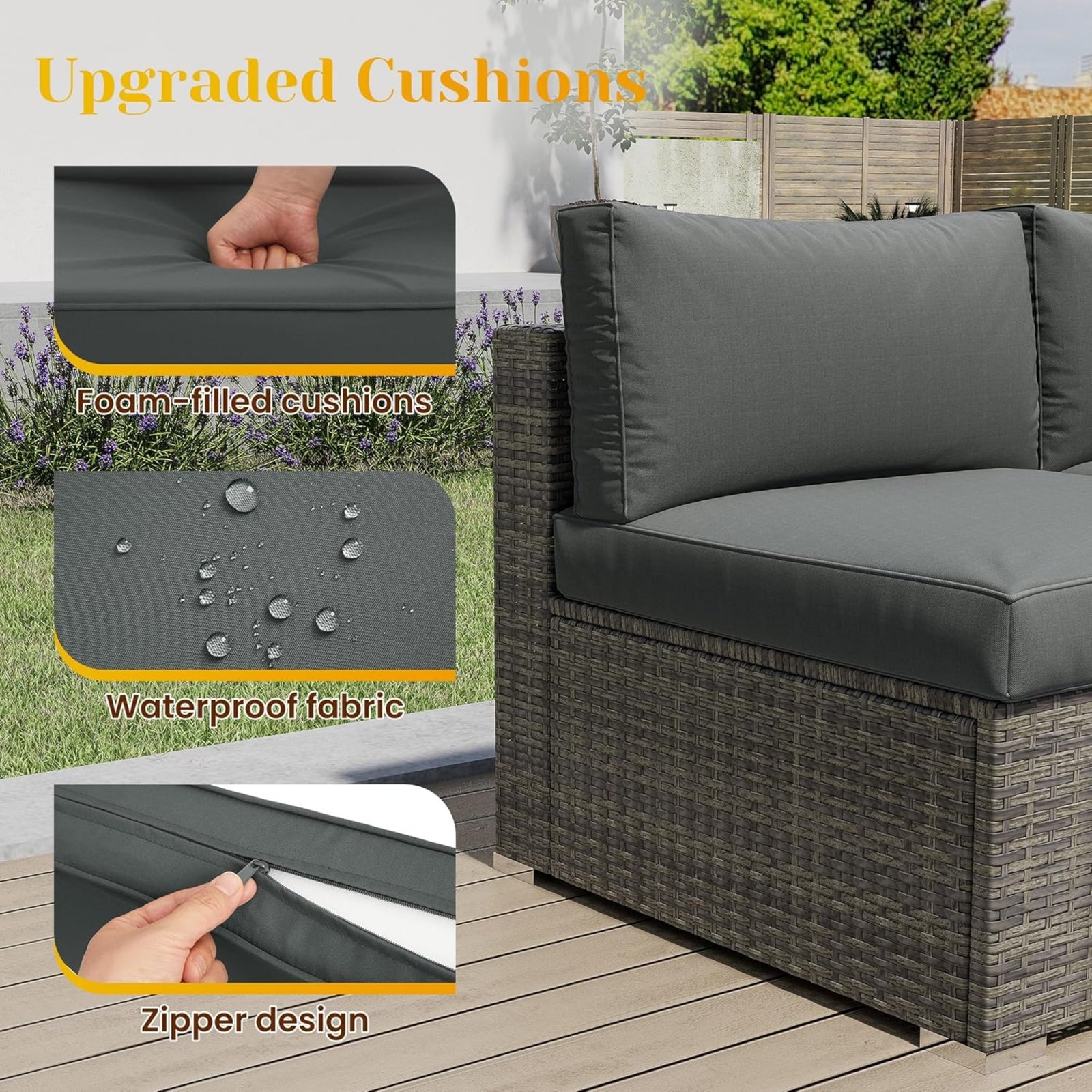 5-Piece All-Weather Wicker Patio Conversation Set with Gray and Glass Table - Image 4