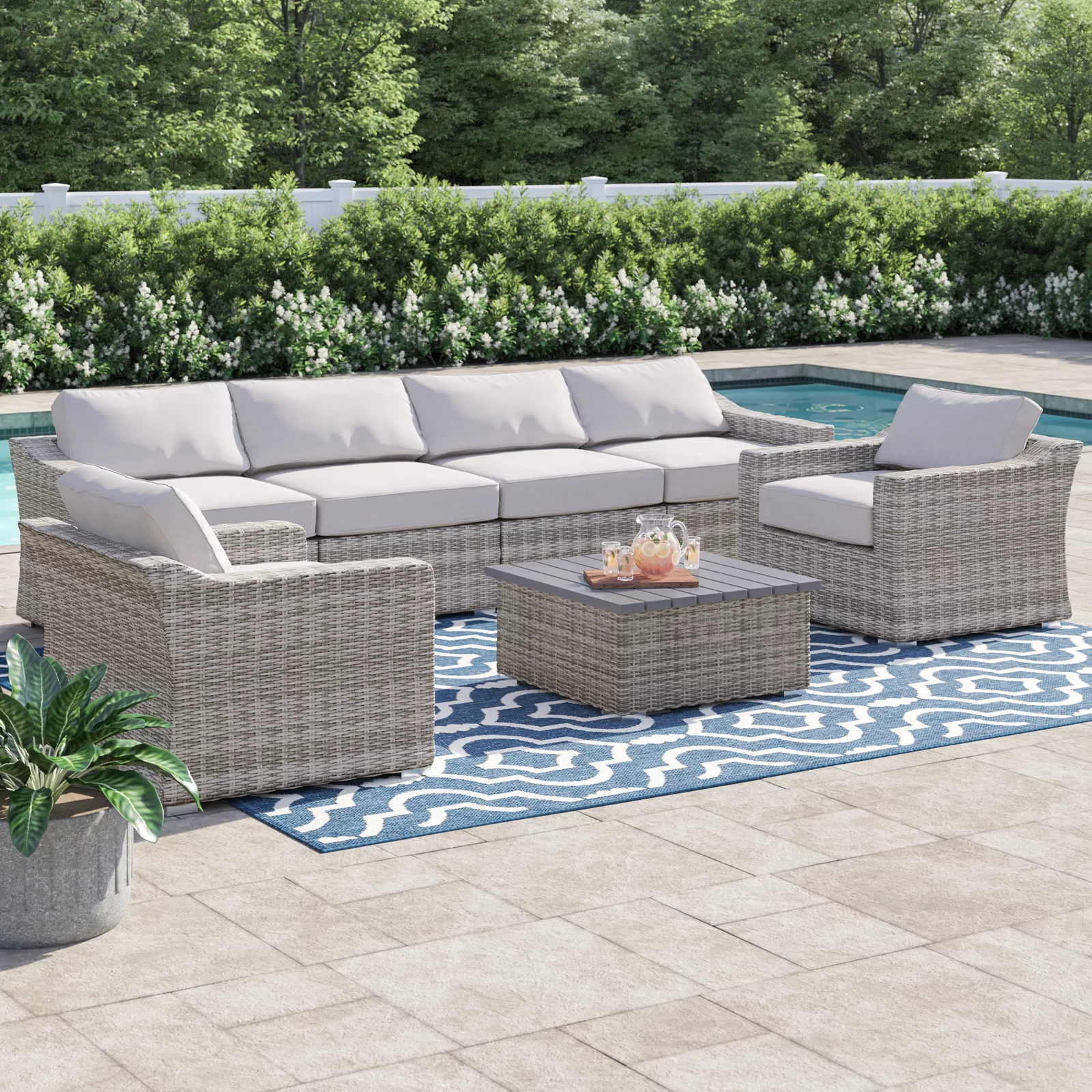 Fully Assembled 6-Person All-Weather Wicker Sectional Seating Group with Cushions